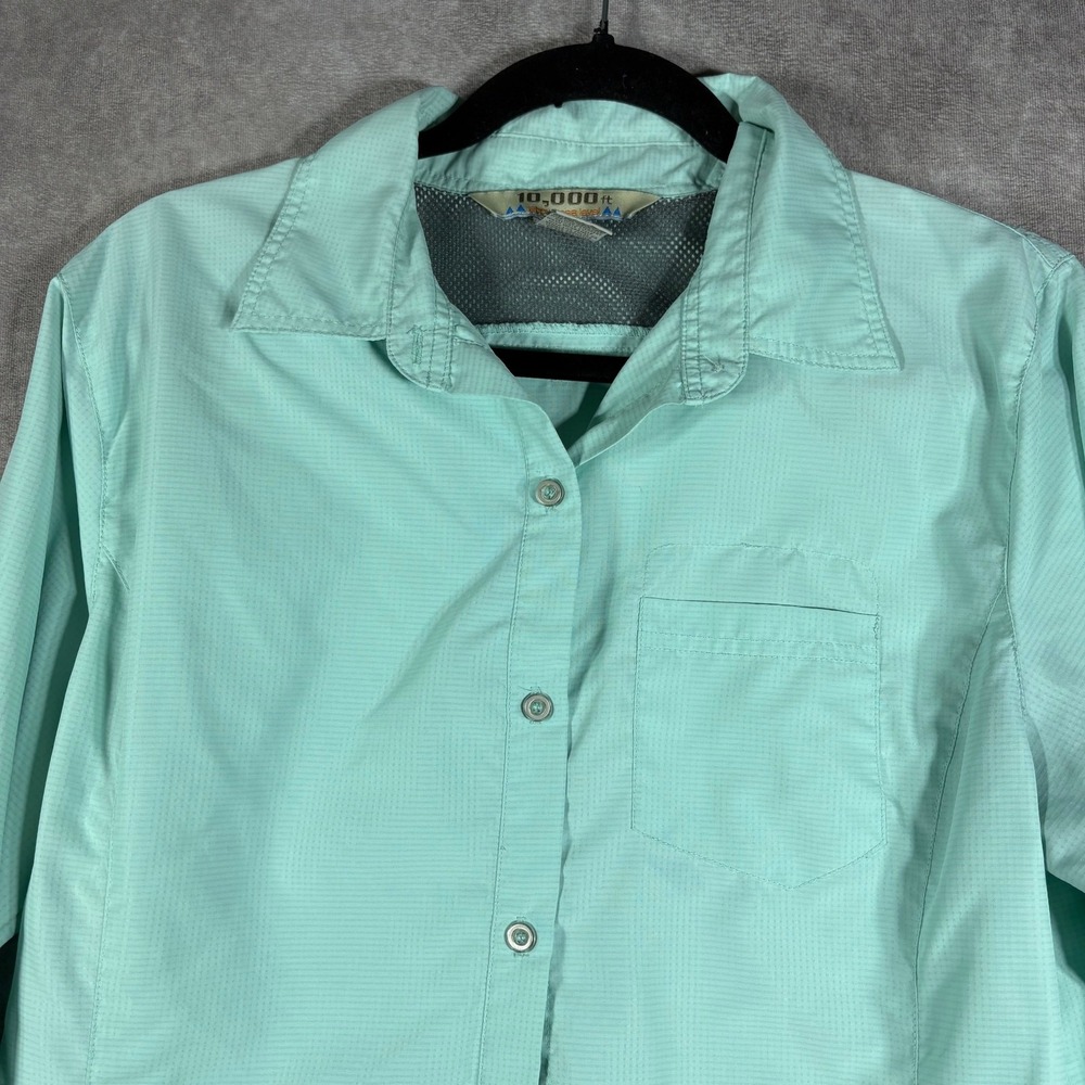 10 000 Ft Above Sea Level Shirt Mens Large Green Button Up Outdoor Fishing View 2